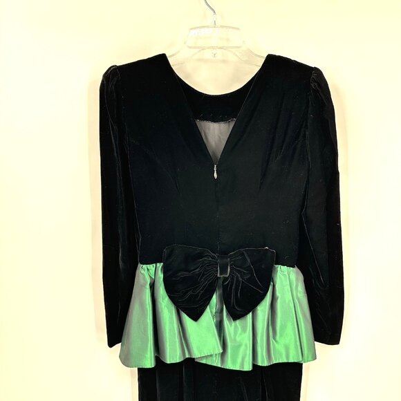 vintage 80s BLACK GREEN VELVET DRESS holiday christmas midi party handmade S - Picture 7 of 7
